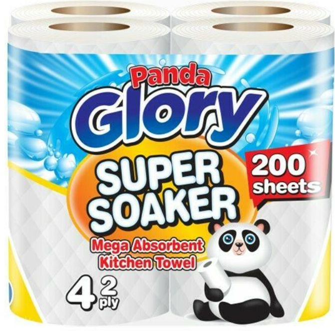 4 Rolls Panda Glory Super Soaker 2 PLY Mega Absorbent Kitchen Towel 4 Rolls Panda Glory Super Soaker 2 PLY Mega Absorbent Kitchen Towel